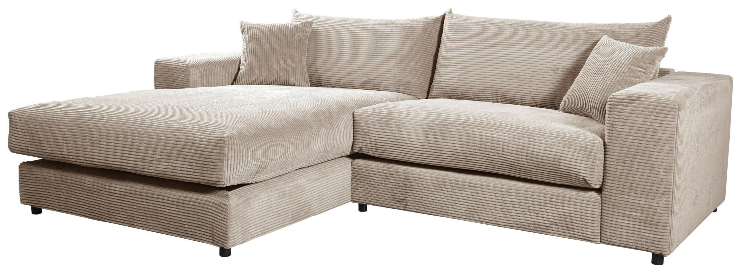 ECKSOFA FUNNY S Hellbraun Cord, Velours  - Hellbraun/Schwarz, Basics, Kunststoff/Textil (180/265cm) - Livetastic