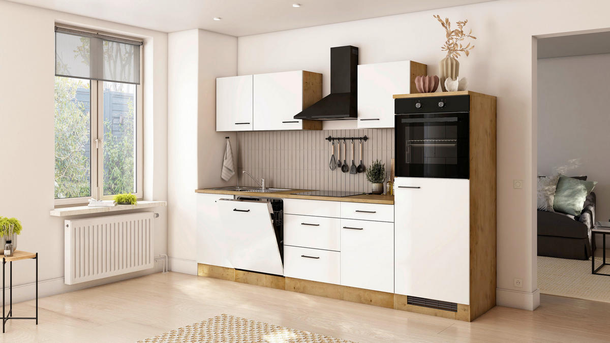 KÜCHENBLOCK 280 cm  in Eichefarben, Magnolie  - Eichefarben/Magnolie, Trend, Holzwerkstoff/Metall (280cm) - FlexWell