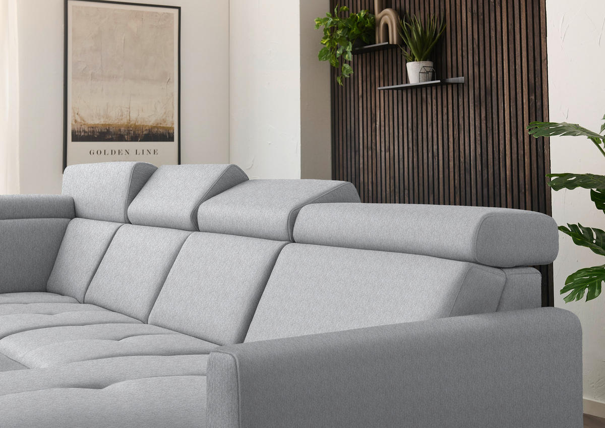 WOHNLANDSCHAFT Flachgewebe Alufarben  - Schwarz/Alufarben, Konventionell, Textil/Metall (215/333/174cm) - Beldomo System