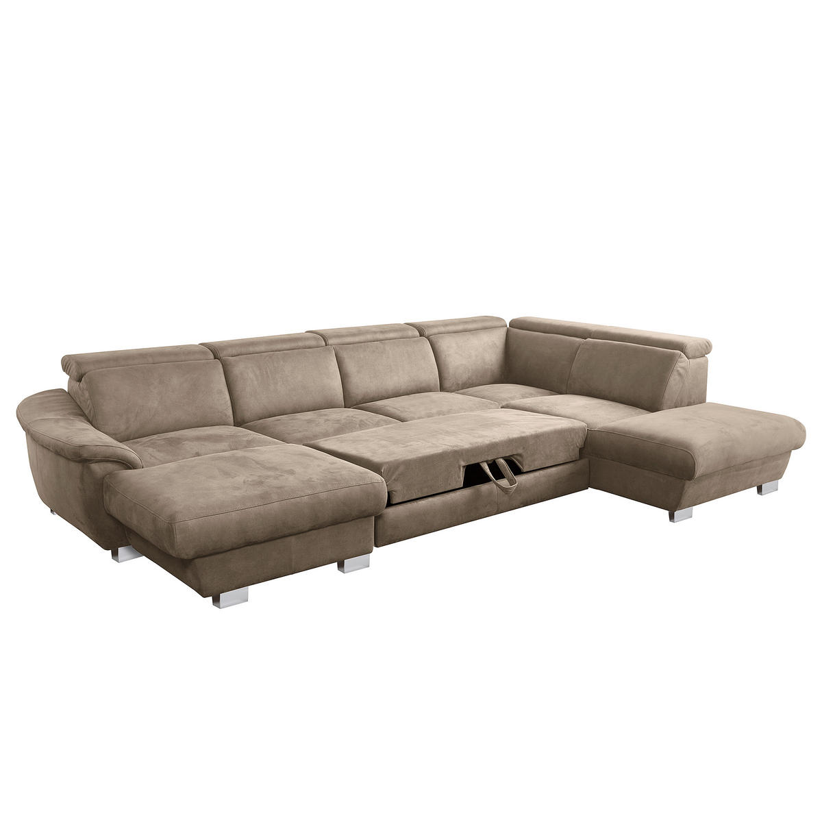 WOHNLANDSCHAFT Taupe Mikrofaser  - Taupe/Chromfarben, Design, Textil/Metall (238/347/273cm) - Livetastic