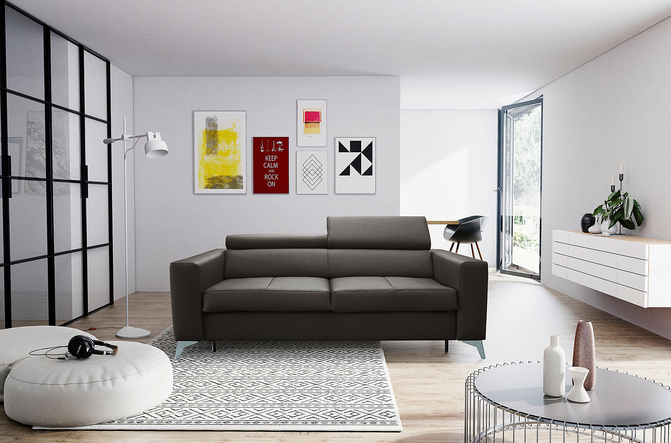 SCHLAFSOFA Dunkelbraun Echtleder Lederlook  - Dunkelbraun/Silberfarben, Design, Leder/Textil (206/95/101cm) - Livetastic