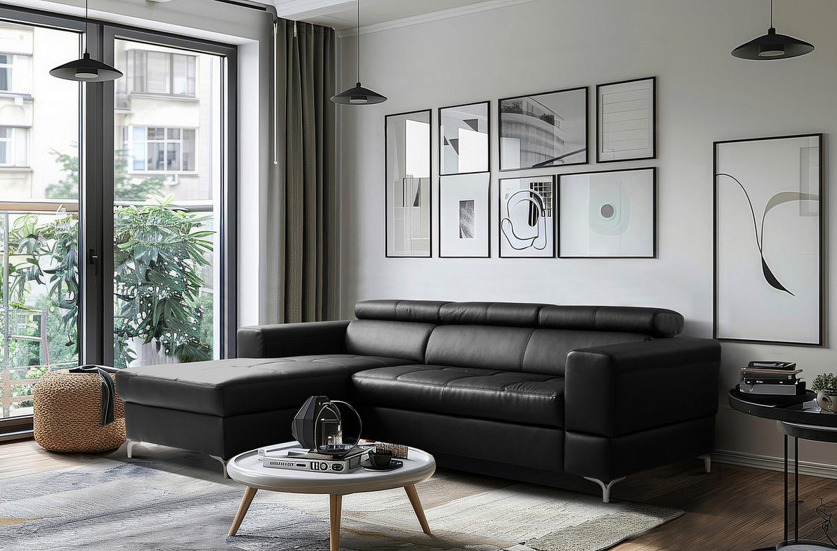 ECKSOFA  in Lederlook Echtleder Schwarz  - Schwarz, Design, Leder/Textil (173/247cm) - Livetastic