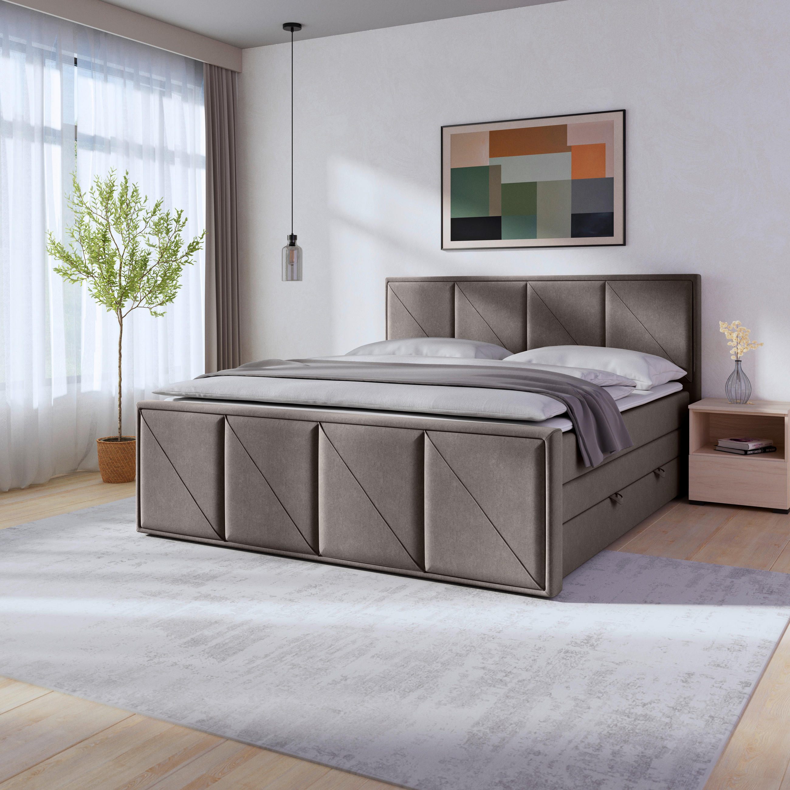 POSTELJA BOXSPRING 180 cm   x 200 cm  , leseni material svetlo siva  - črna/svetlo siva, Moderno, kovina/umetna masa (180/200cm) - MID.YOU