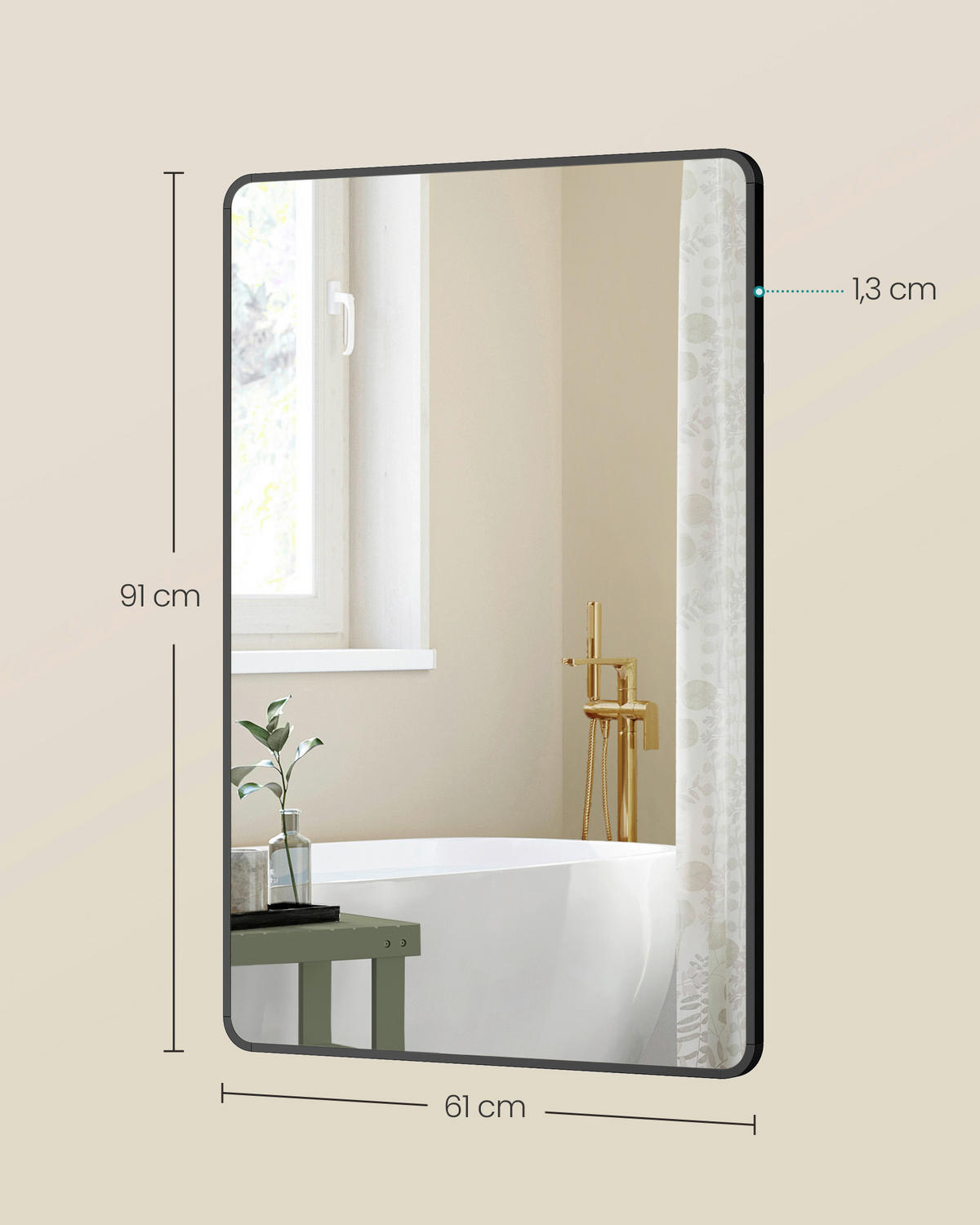 BADEZIMMERSPIEGEL 61/91/1,3 cm  - Schwarz, Trend, Glas/Metall (61/91/1,3cm) - Boxxx