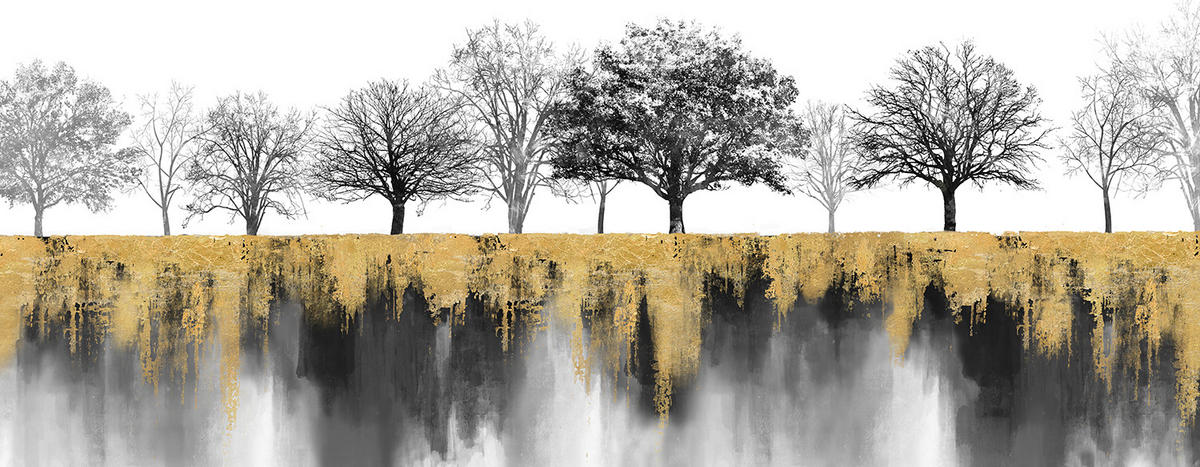 OBJEKTBILD Bäume 180/70 cm  - Goldfarben/Schwarz, Design, Holz/Papier (180/70cm) - Monee