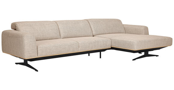 ECKSOFA Sandfarben Struktur - Sandfarben/Eichefarben, Design, Holz/Textil (305/163cm) - Novel