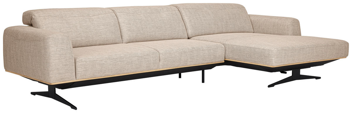 ECKSOFA in Struktur Sandfarben  - Sandfarben/Eichefarben, Design, Holz/Textil (305/163cm) - Novel