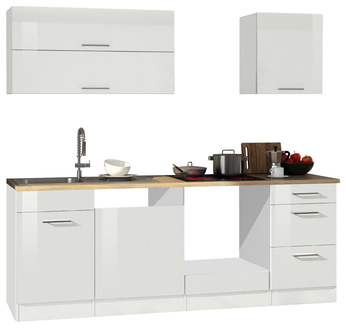 KÜCHENLEERBLOCK 220 cm   in Weiß Hochglanz  - Weiß Hochglanz/Silberfarben, MODERN, Glas/Holzwerkstoff (220cm) - Held