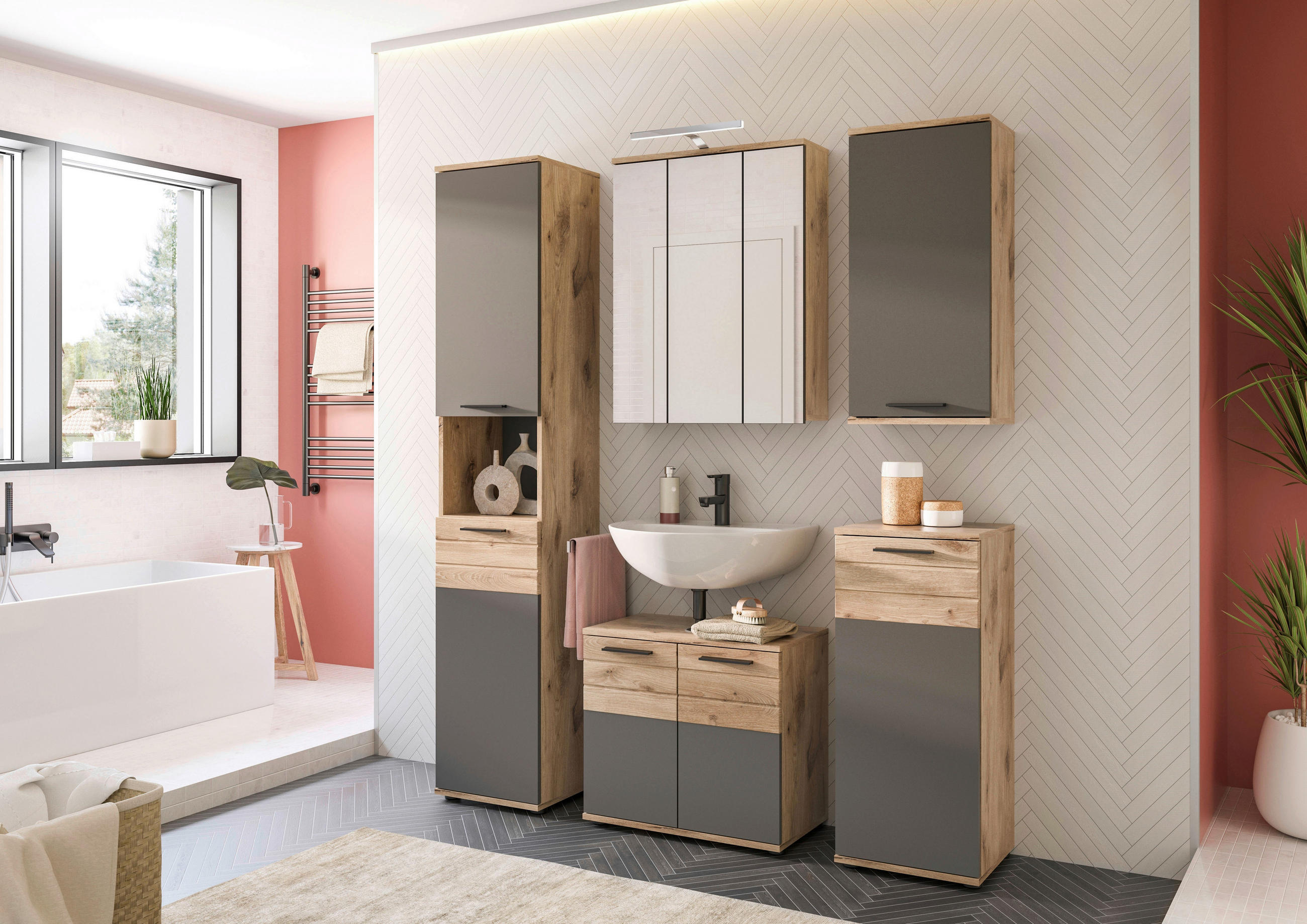 SPIEGELSCHRANK 60/77/37 cm  - Eichefarben/Grau, MODERN, Glas/Holzwerkstoff (60/77/37cm) - MID.YOU