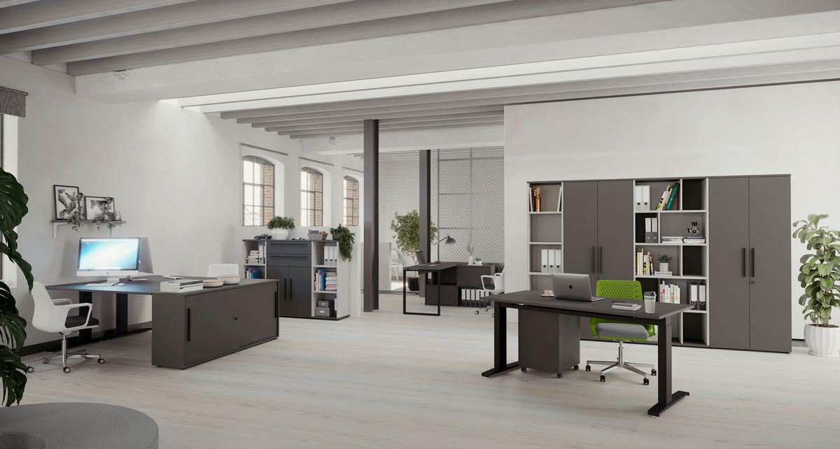 PISAĆI STOL  boje grafita, crna  drvni materijal  - boje grafita/crna, Moderno, drvni materijal/metal (160/80/70-80cm)