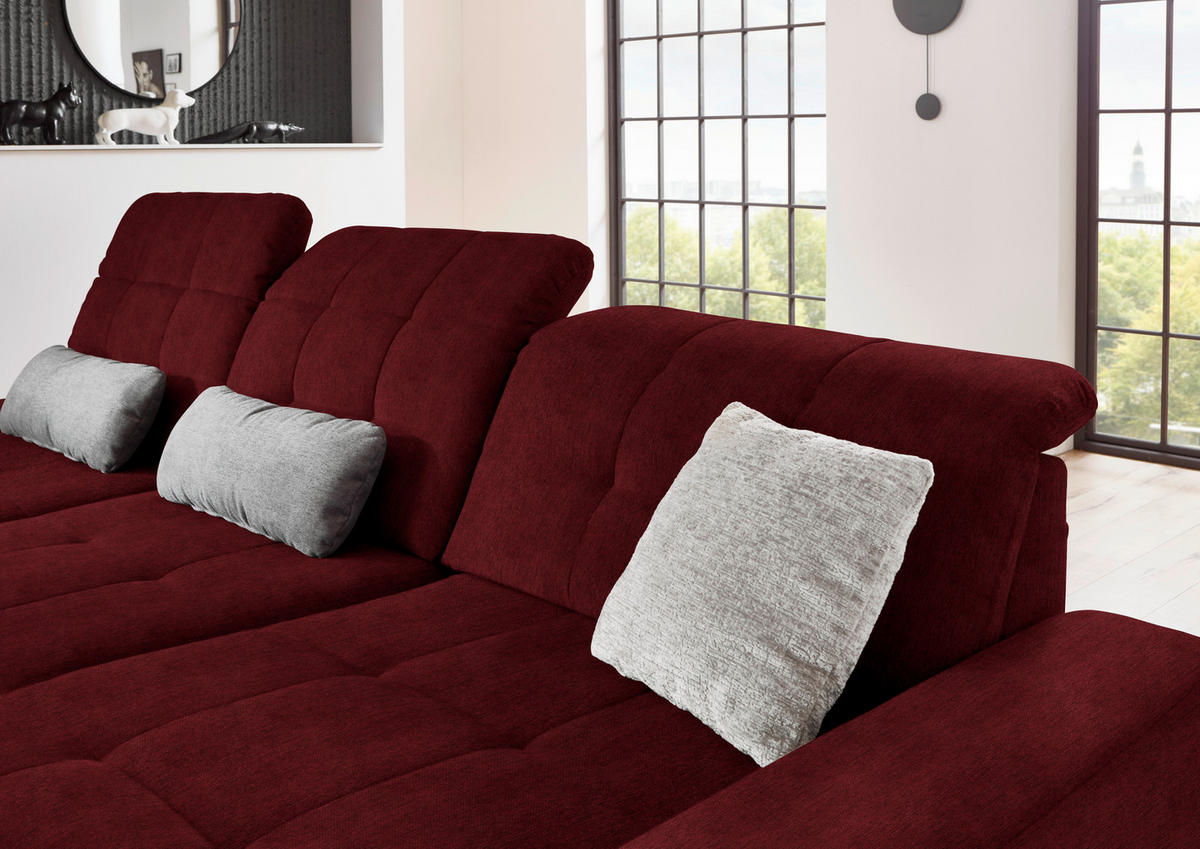 ECKSOFA in Flachgewebe Bordeaux  - Bordeaux/Schwarz, Design, Textil/Metall (309/190cm) - Beldomo Style