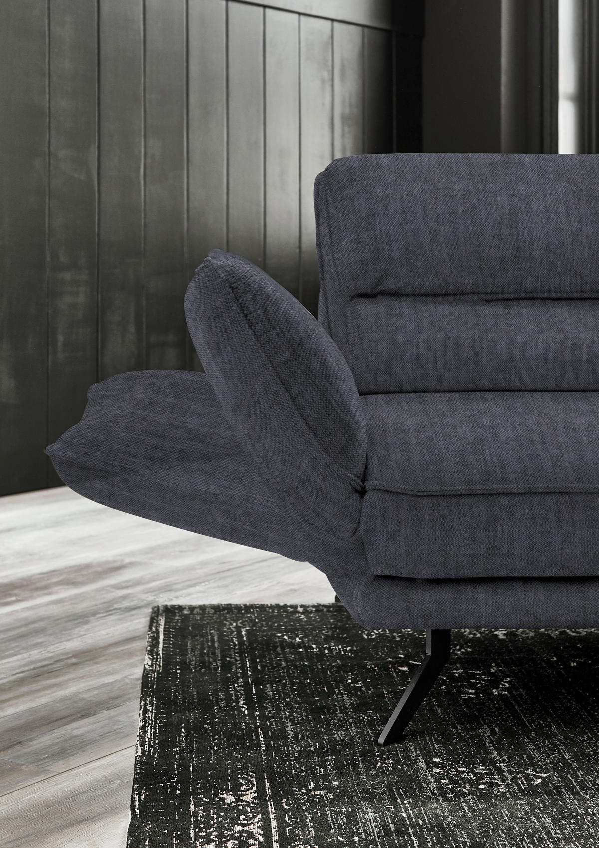ECKSOFA in Velours Grau  - Schwarz/Grau, Design, Textil/Metall (283/153cm) - Valdera