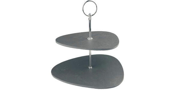 ETAGERE 2-stöckig - Alufarben/Grau, Basics, Stein/Metall (25/24/21cm) - Ambia Home