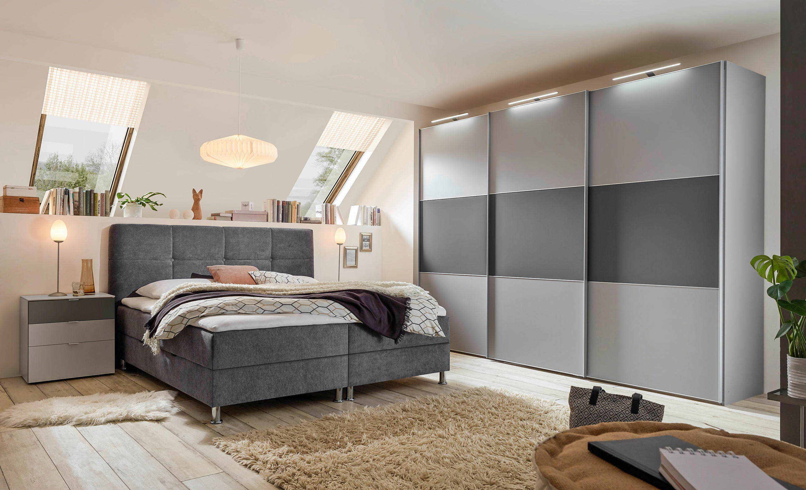 BOXBETT 140/200 cm  in Grau  - Chromfarben/Grau, Design, Textil/Metall (140/200cm) - Ti'me