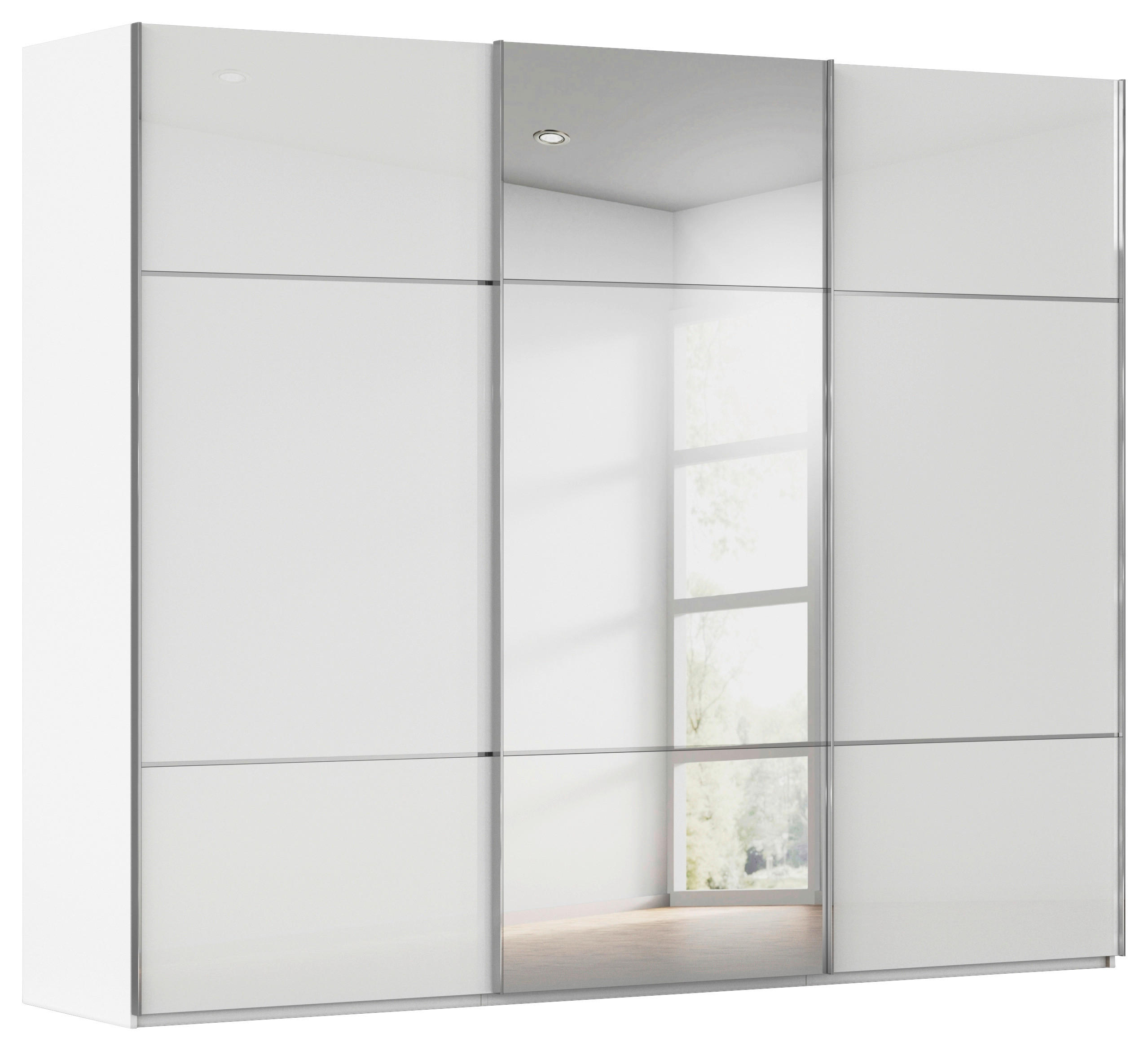 SCHWEBETÜRENSCHRANK 301/223/68 cm 3-türig Weiß  - Chromfarben/Weiß, KONVENTIONELL, Glas/Holzwerkstoff (301/223/68cm) - Novel