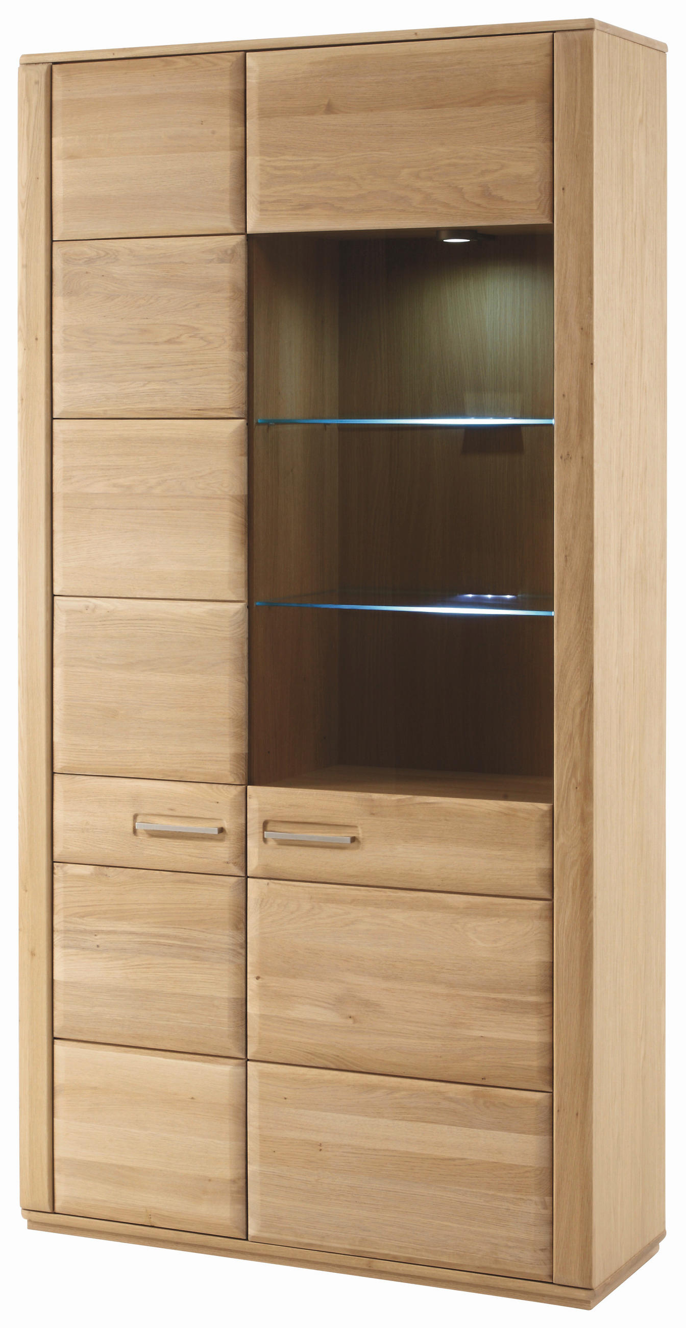 WOHNWAND La Paz  in Buchefarben  357/209/51 cm  - Silberfarben/Buchefarben, Design, Glas/Holz (357/209/51cm) - Livetastic