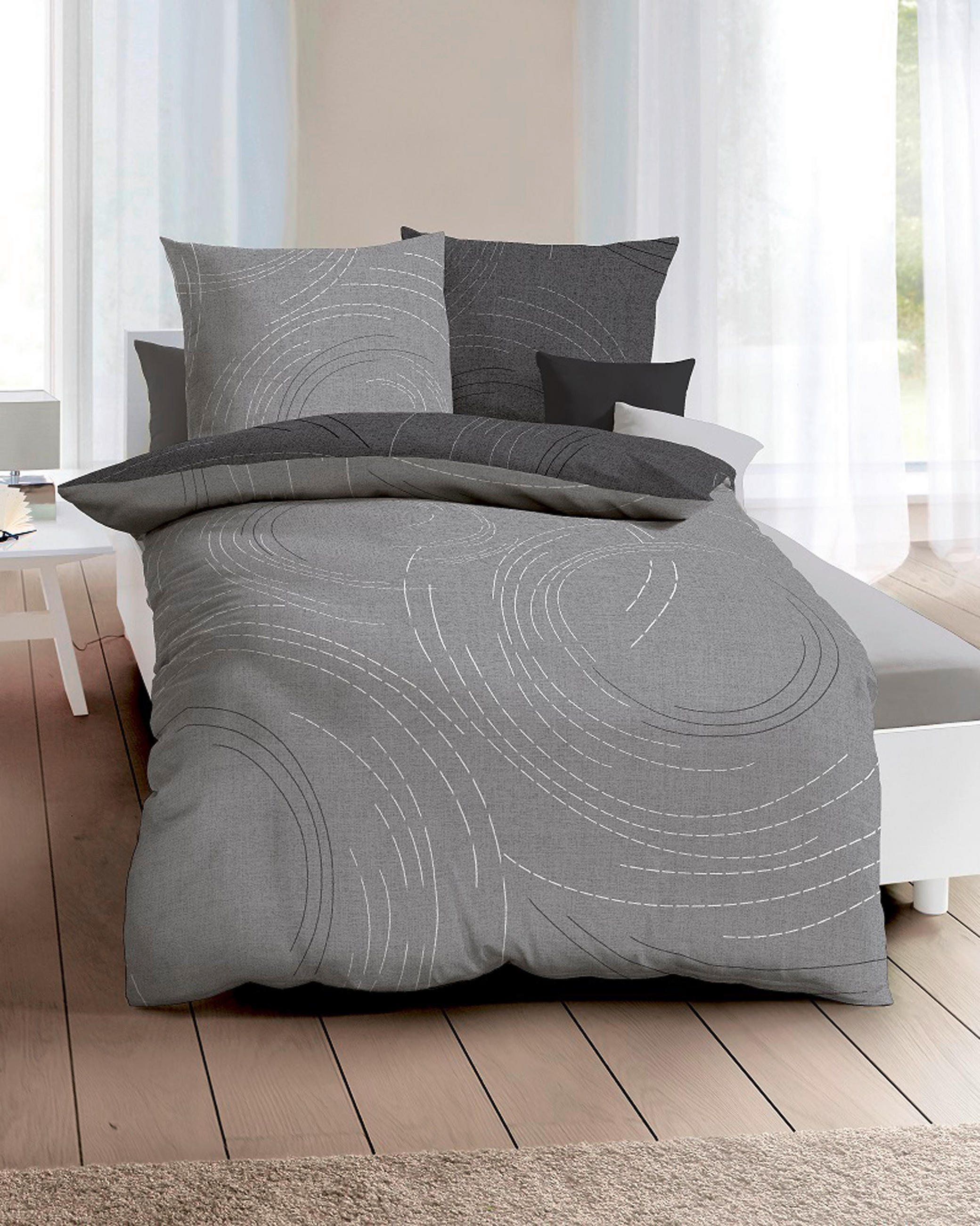 POSTELJNINA JARO 140/200 cm saten antracit, siva  - siva/antracit, Design, tekstil (140/200cm) - Kaeppel