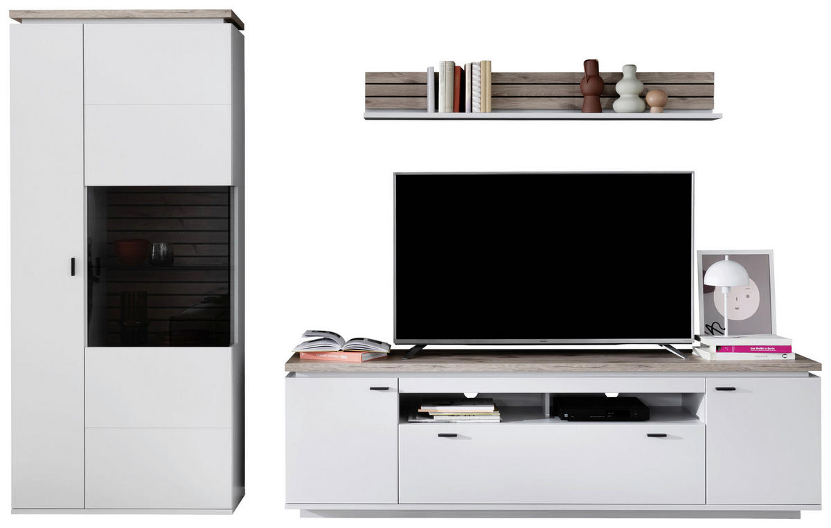 WOHNWAND  in Grau, Eichefarben  310/207/50 cm  - Eichefarben/Anthrazit, Design, Glas/Holzwerkstoff (310/207/50cm) - Stylife