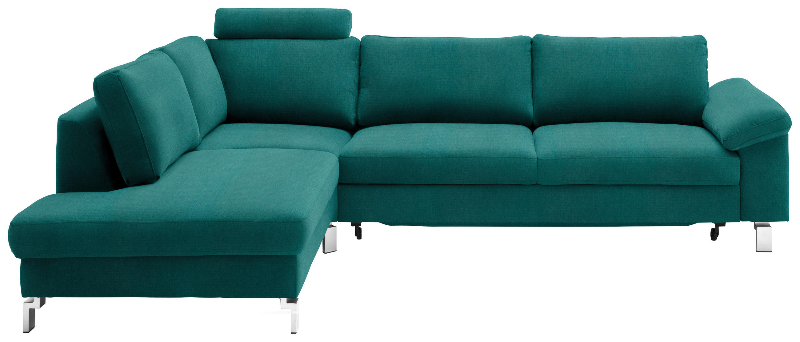 ECKSOFA  in Velours Petrol  200/282 cm  - Chromfarben/Petrol, Design, Textil/Metall (200/282cm) - Pure Home Lifestyle