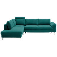 ECKSOFA  in Velours Petrol  200/282 cm  - Chromfarben/Petrol, Design, Textil/Metall (200/282cm) - Pure Home Lifestyle