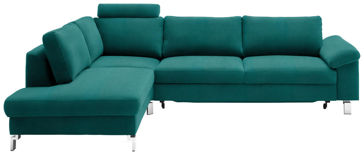 ECKSOFA  in Velours Petrol  200/282 cm  - Chromfarben/Petrol, Design, Textil/Metall (200/282cm) - Pure Home Lifestyle