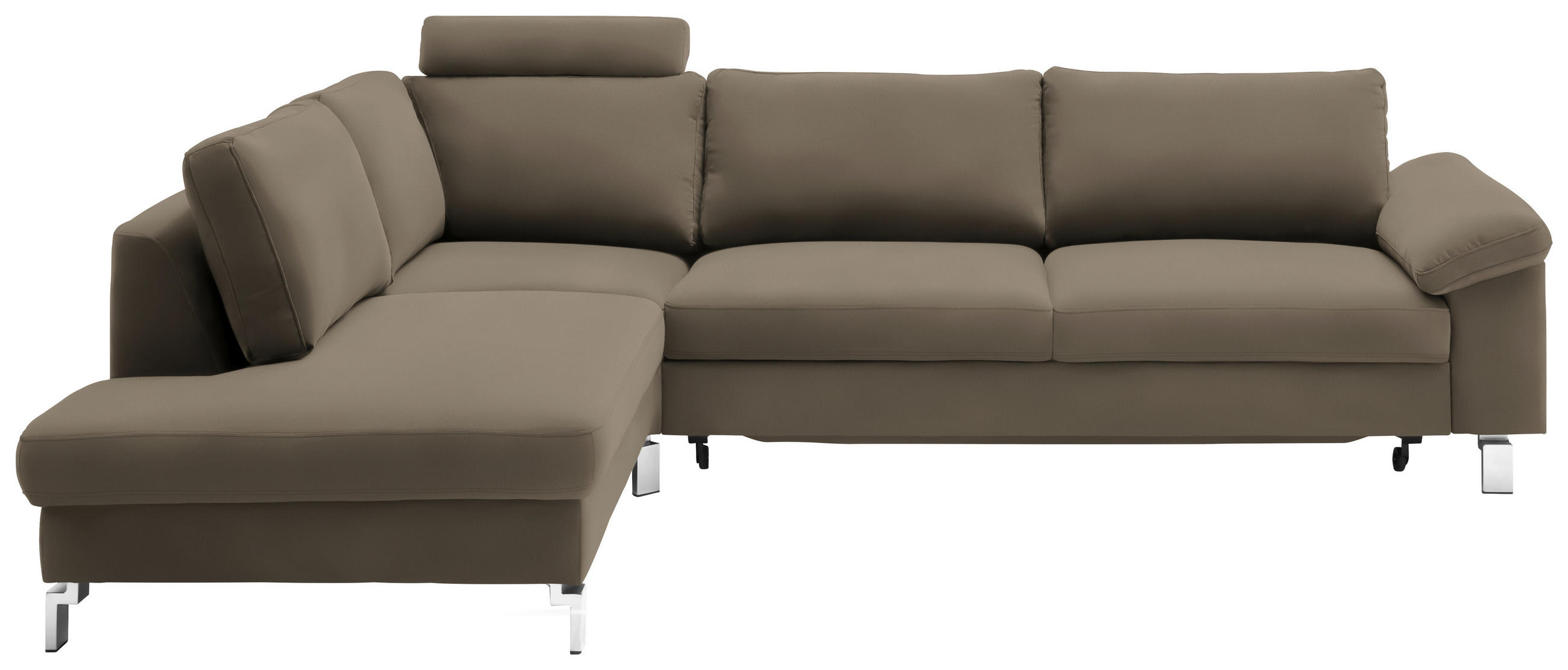 ECKSOFA in Echtleder Taupe  - Taupe/Chromfarben, Design, Leder/Metall (200/281cm) - Pure Home Lifestyle