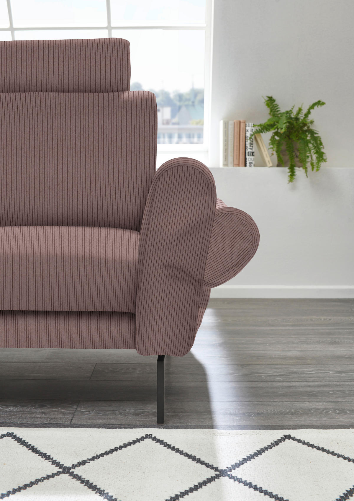 ECKSOFA in Velours, Feincord Altrosa  - Schwarz/Altrosa, Design, Textil/Metall (280/254cm) - Beldomo Style