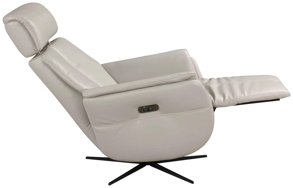 RELAXSESSEL Argo Echtleder Relaxfunktion, Kopfteilverstellung, Rücken echt    - Hellgrau, Design, Leder (71/110/80cm) - Novel