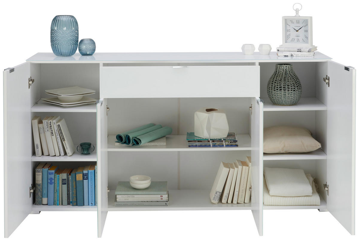 SIDEBOARD  in 180/92/42 cm  - Chromfarben/Weiß, Design, Glas/Holzwerkstoff (180/92/42cm) - Novel