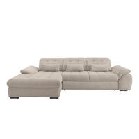 ECKSOFA Beige Cord Nierenkissen, Bettkasten, Schlaffunktion, Rücken echt, Kopfteilverstellung, Sitztiefenverstellung, Liegefläche im Originalstoff  - Beige/Schwarz, MODERN, Textil/Metall (184/314cm) - P & B