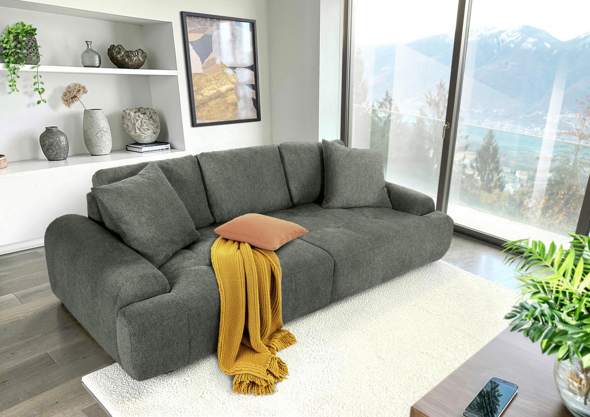 BIGSOFA Flachgewebe Grün  - Schwarz/Grün, KONVENTIONELL, Kunststoff/Textil (276/95/130cm) - Carryhome