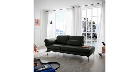 RÉCAMIERE in Echtleder Dunkelgrau - Chromfarben/Dunkelgrau, Design, Leder/Metall (209/85-109/95-16cm) - Dieter Knoll