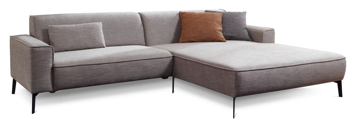 ECKSOFA in Flachgewebe Grau  285/190 cm  - Schwarz/Grau, Design, Textil/Metall (285/190cm) - Johann Jakob
