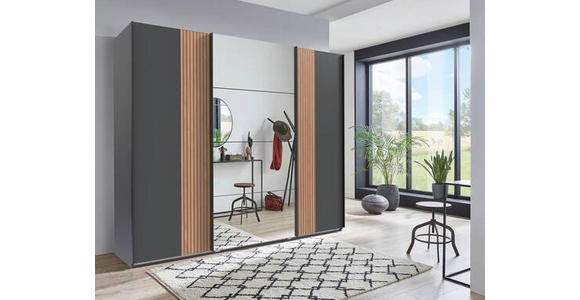 SCHWEBETÜRENSCHRANK in Graphitfarben, Eiche Artisan - Schwarz/Graphitfarben, Trend, Glas/Holzwerkstoff (225/208/64cm) - Carryhome