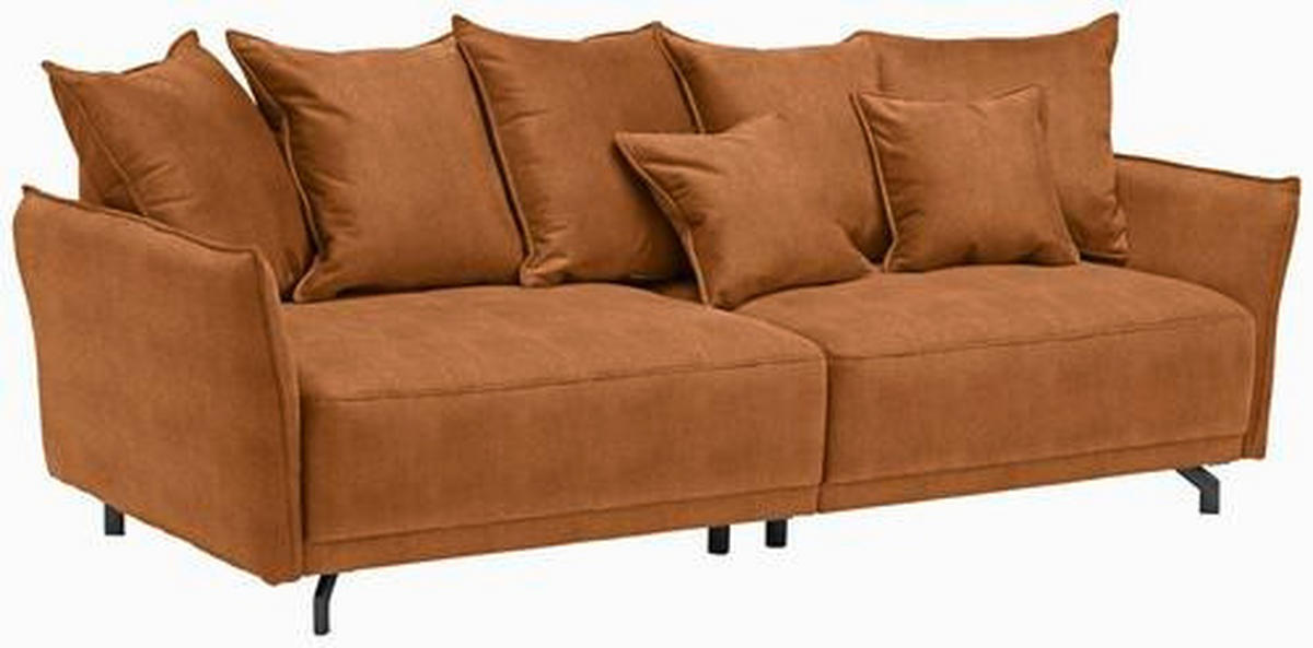 BIGSOFA in Velours Orange  - Schwarz/Orange, Design, Textil/Metall (226/91/103cm) - Carryhome