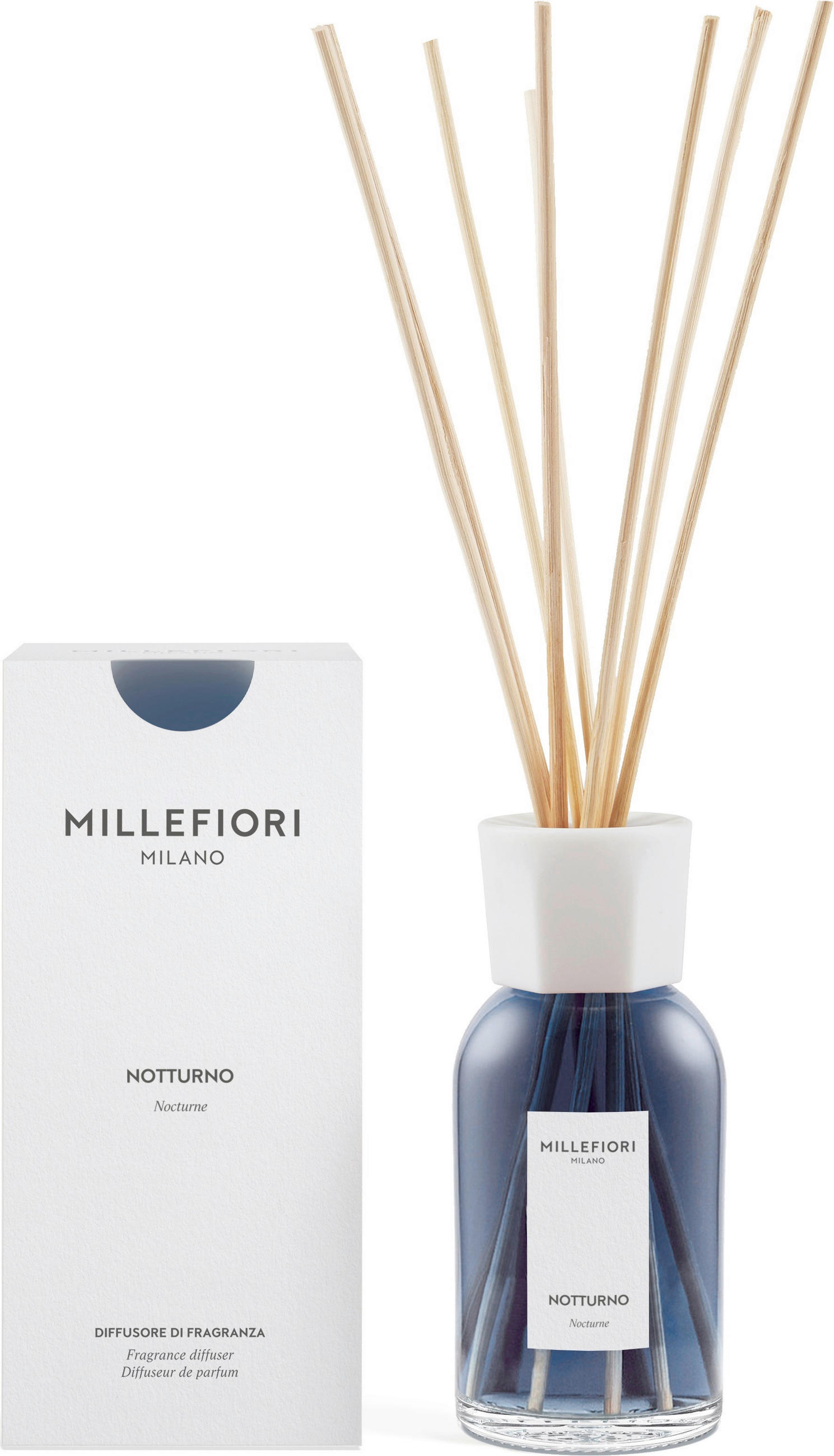 DIFFÚZOR  virágos  - áttetsző/fehér, Basics, üveg/fa (8.8/18.7/8.8cm) - Millefiori Milano