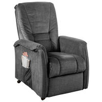 FERNSEHSESSEL  mit Fußteilverstellung, Rücken echt Velours Dunkelgrau  - Dunkelgrau/Schwarz, Design, Kunststoff/Textil (77/107/88cm) - Livetastic