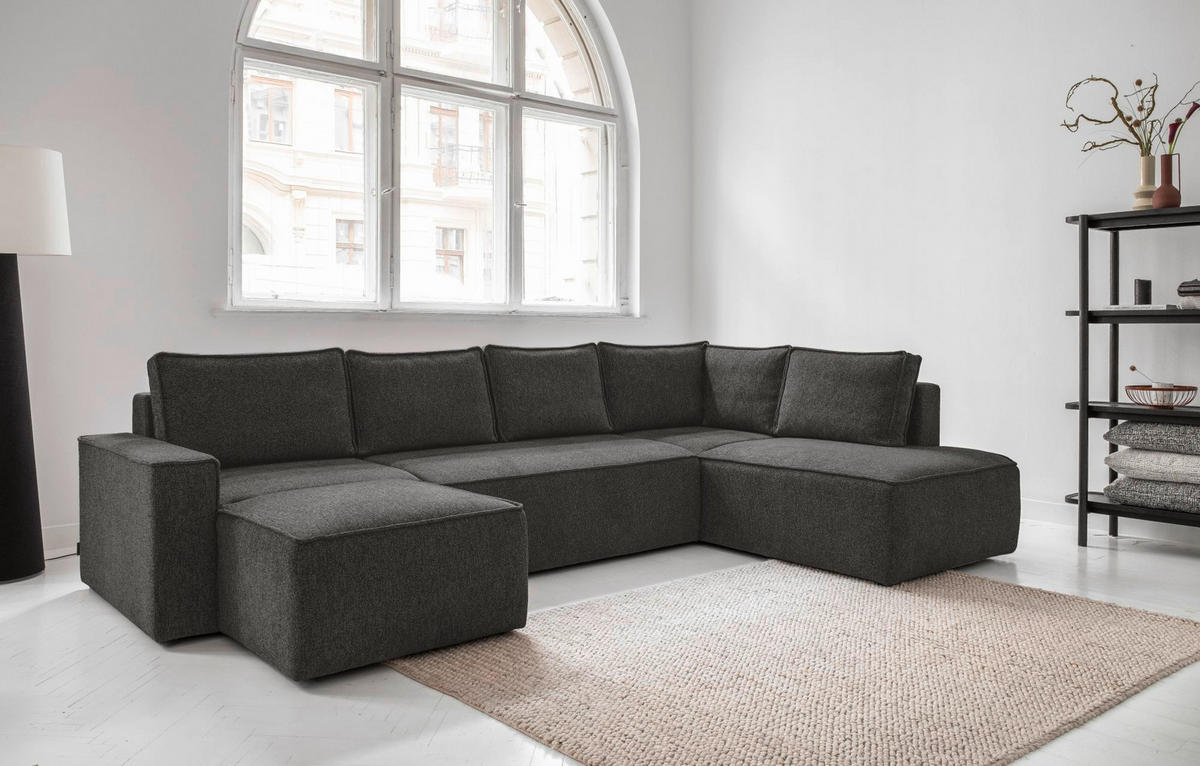SJEDEĆA GARNITURA tekstil  tamno siva   - bijela/siva, Design, tekstil/plastika (156/322/194cm) - MID.YOU