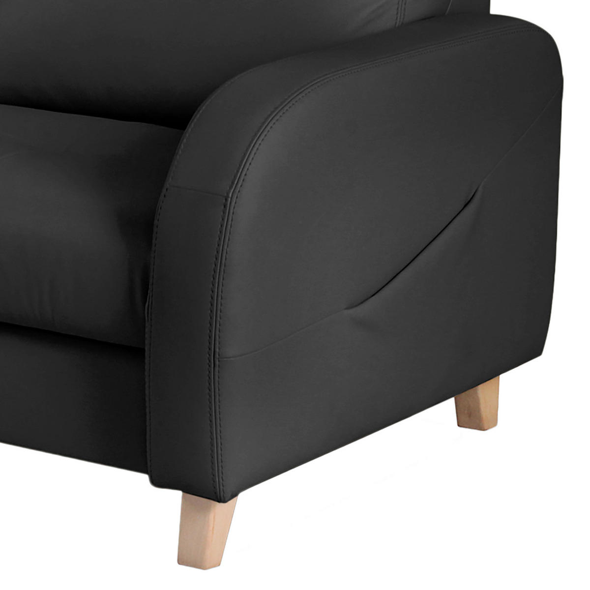 ECKSOFA Schwarz Echtleder Lederlook  - Buchefarben/Schwarz, Design, Leder/Holz (227/168cm) - Livetastic