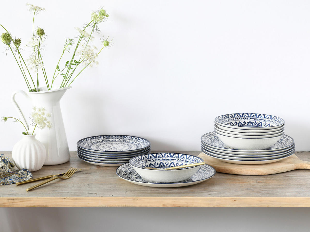 TAFELSERVICE Blau, Multicolor, Weiß Mexico Blue 18-teilig  - Blau/Multicolor, Basics, Keramik - Creatable