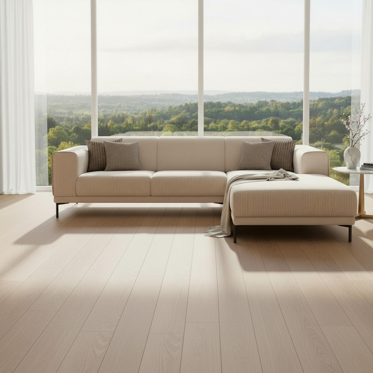 ECKSOFA ERNO Beige Cord  - Beige/Schwarz, Design, Textil/Metall (262/183cm) - MID.YOU