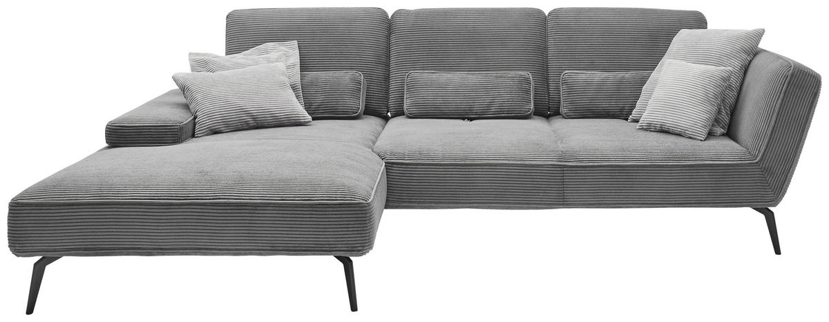 ECKSOFA Grau Cord  - Schwarz/Grau, KONVENTIONELL, Textil/Metall (205/304cm) - SetOne by Musterring