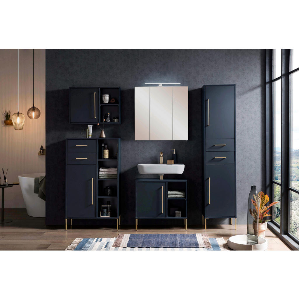 Thumbnail - Stylife Waschbeckenunterschrank Kent, Gold, Dunkelblau, Metall, 1 Fächer, einzeln stellbar, 65.3x63.3x33.1 cm, Made in G...