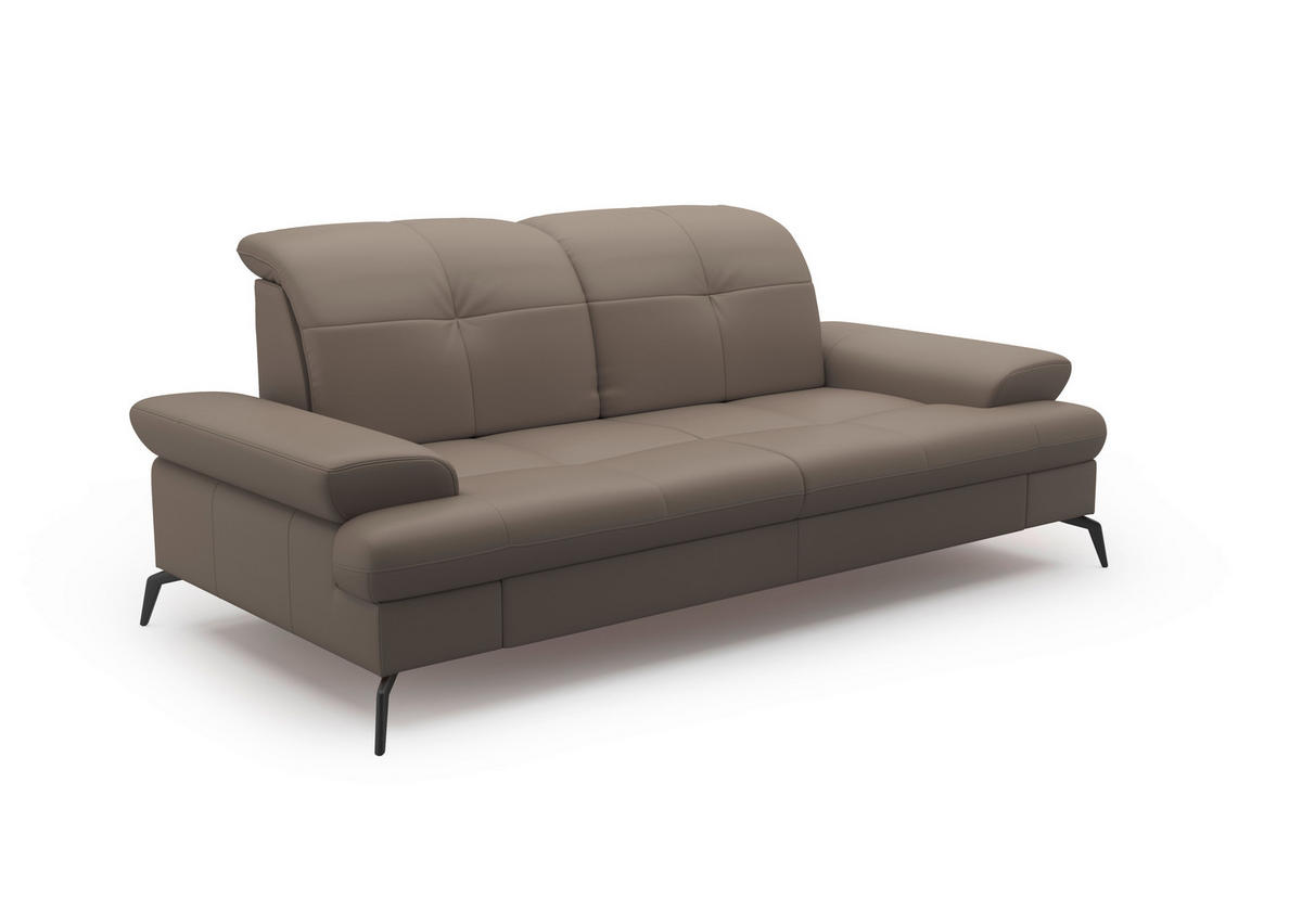 3-SITZER-SOFA in Leder Grau  - Schwarz/Grau, KONVENTIONELL, Leder/Metall (212/90/122cm) - Sit & More