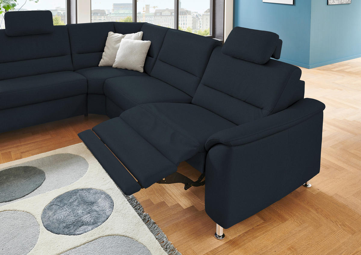 ECKSOFA in Echtleder Dunkelblau  - Alufarben/Dunkelblau, Basics, Leder/Metall (249/290cm) - Beldomo Premium
