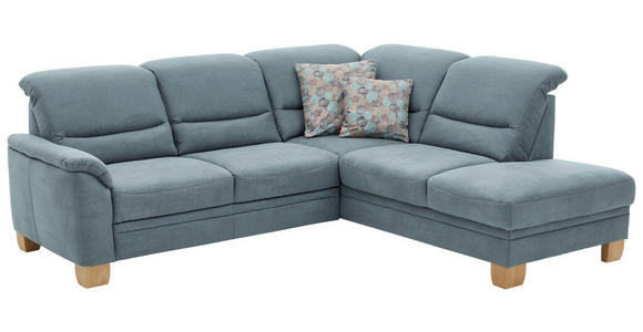 ECKSOFA Blau Mikrofaser  - Wildeiche/Blau, KONVENTIONELL, Holz/Textil (254/224cm) - Carryhome