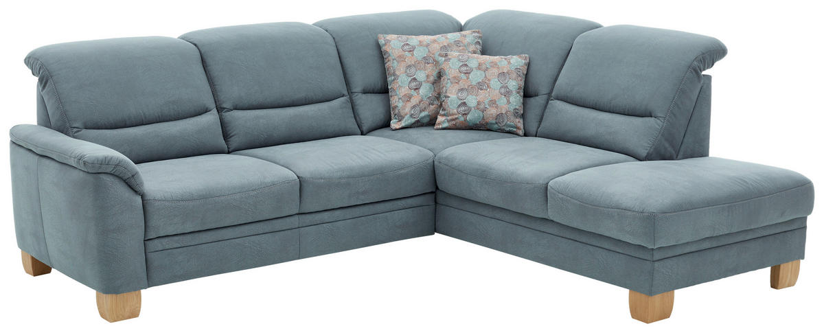 ECKSOFA in Mikrofaser Blau  254/224 cm  - Wildeiche/Blau, KONVENTIONELL, Holz/Textil (254/224cm) - Carryhome