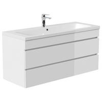 UMIVAL. ENOTA Z UMIVALNIKOM  - bela/visoki sijaj, Basics, kamen/leseni material (120cm) - MID.YOU