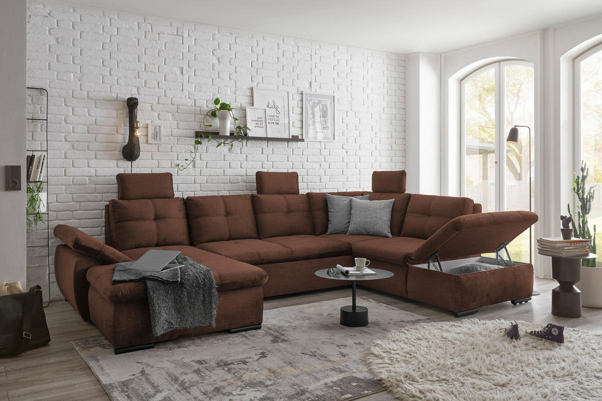 WOHNLANDSCHAFT in Mikrovelours Kupferfarben  - Schwarz/Kupferfarben, Konventionell, Kunststoff/Textil (127/334/217cm) - Carryhome