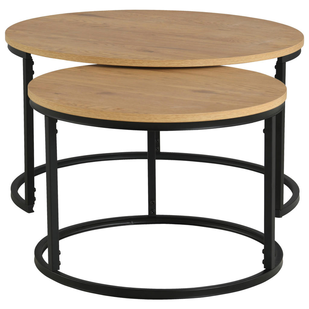 Thumbnail - home24 Couchtischset, Eiche, Metall, Holzwerkstoff, 2-teilig, rund, C-Form, rund, 60-80x42-45x60-80 cm, Wohnzimmer, Wohn...